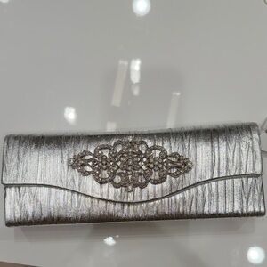 RAJ- Elegant Silver Clutch with rhinestones